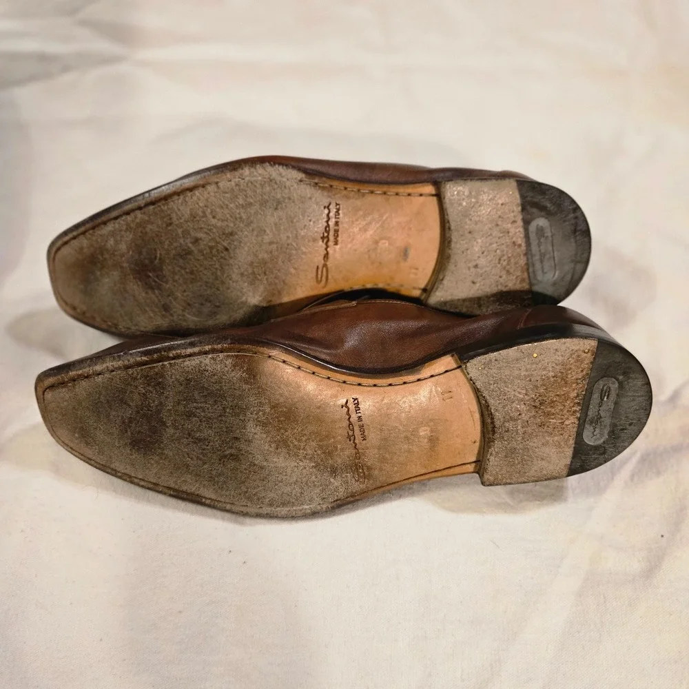 Santoni Loafers Size 11 Mens Brown Leather Penny Loafers Luxury Designer Italy